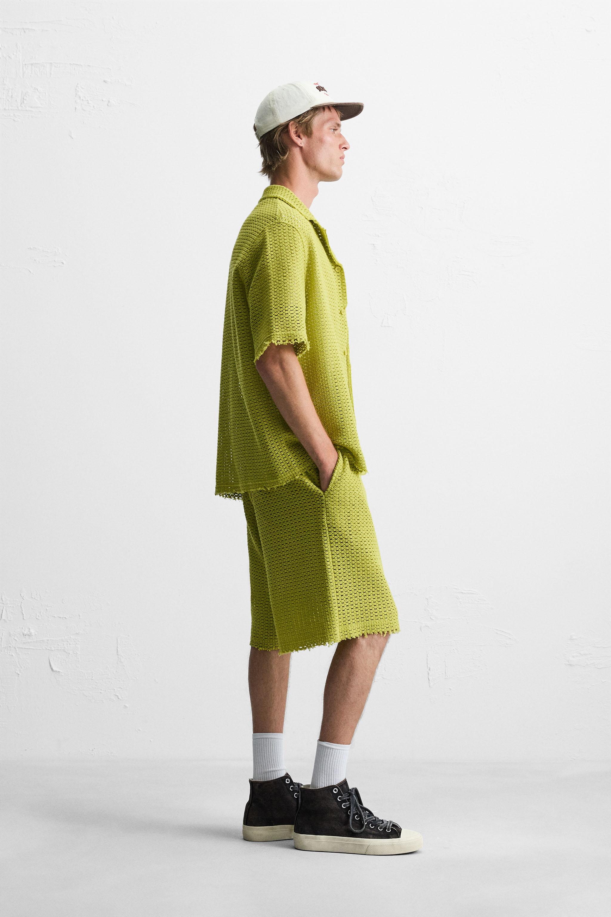 TEXTURED SHORTS WITH OPENWORK DETAIL