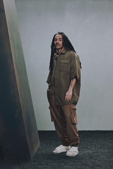 WASHED CANVAS OVERSHIRT X SR_A - Olive green by Zara - Image 4
