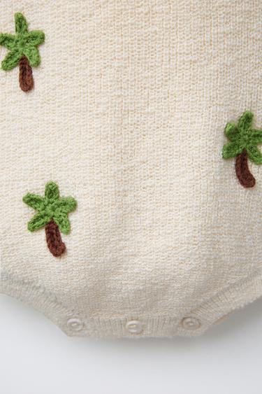 KNIT JUMPSUIT WITH PALM TREE EMBROIDERY - Ecru by Zara - Image 2