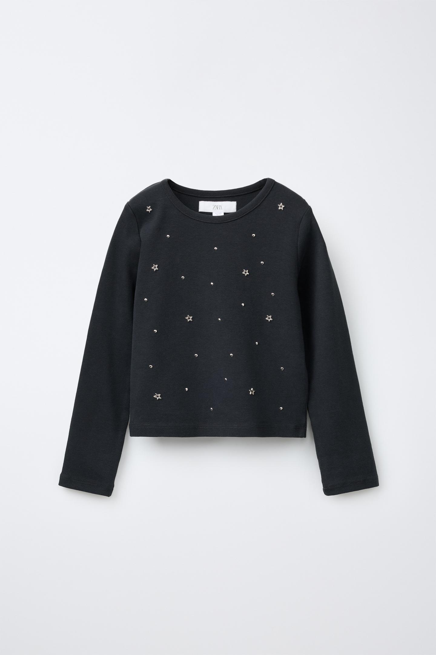 Детская футболка Zara Studded, цвет: Антрацитовый серый — фото 1