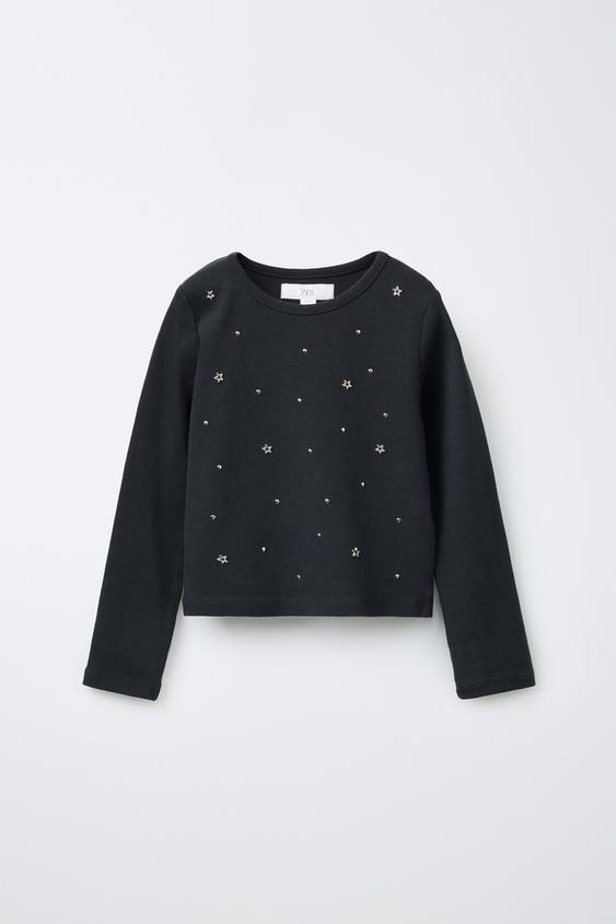STUDDED T-SHIRT - Anthracite grey by Zara - Image 0