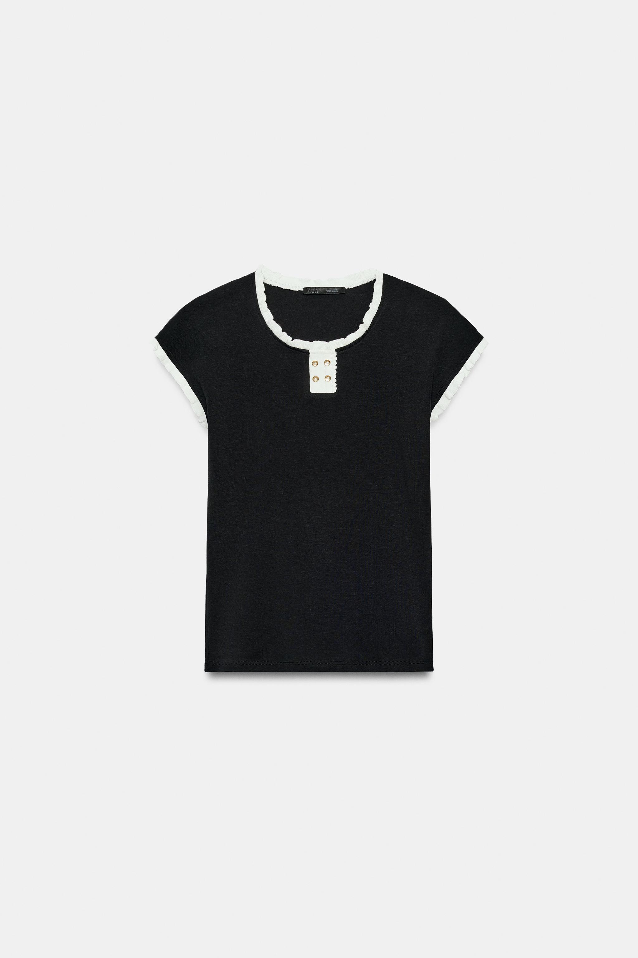 Женские топы Zara BUTTONED PIPING TOP — фото 6