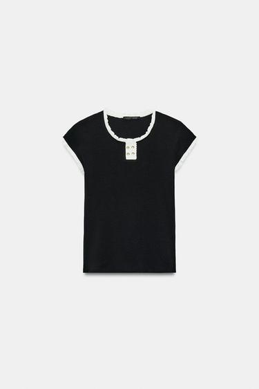 TOP LISERÉS À BOUTONS - Noir de Zara - Image 5