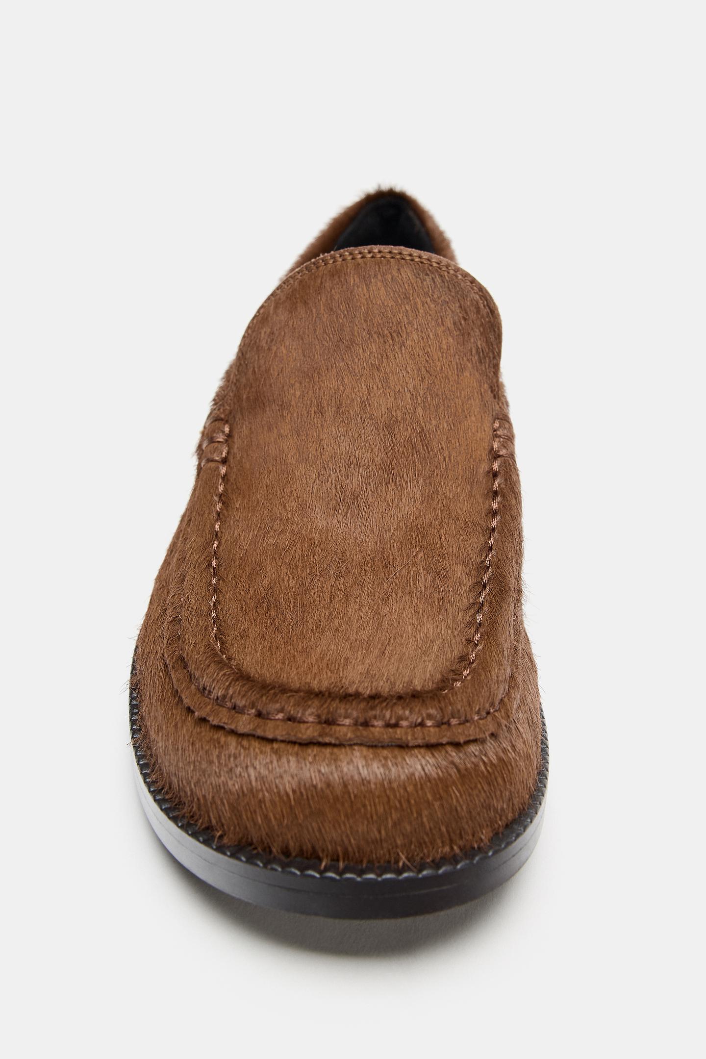 Женские туфли Zara Textured Leather, цвет: Тёмный рыжевато-коричневый — фото 4