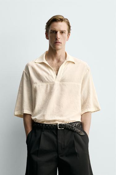 COTTON/VISCOSE POLO SHIRT - Beige by Zara