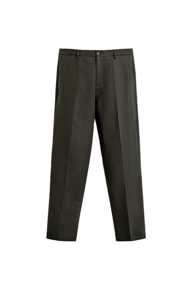 Zara 100% LINEN SUIT PANTS - Khaki