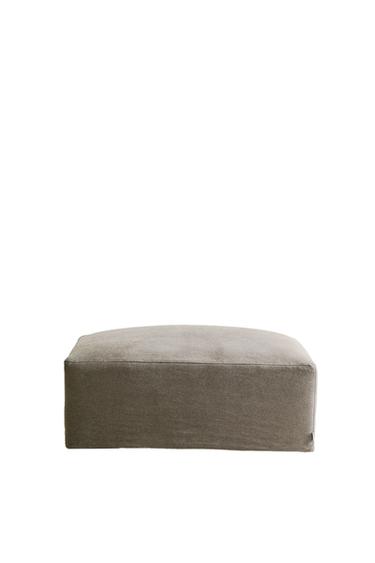 POUFFE WITH REMOVABLE WASHED LINEN COVER - Light beige by Zara