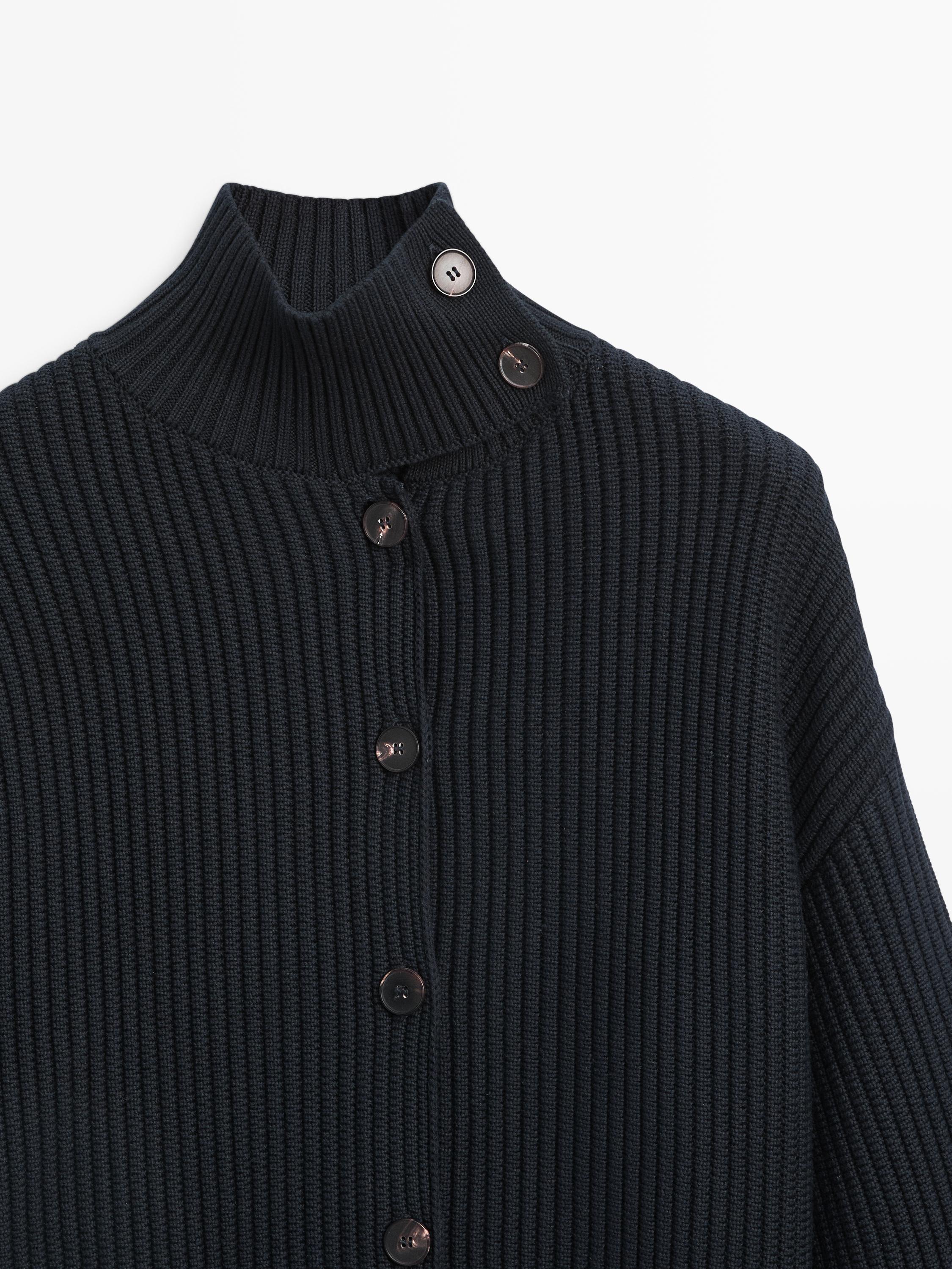 Cardigan maille coton col montant