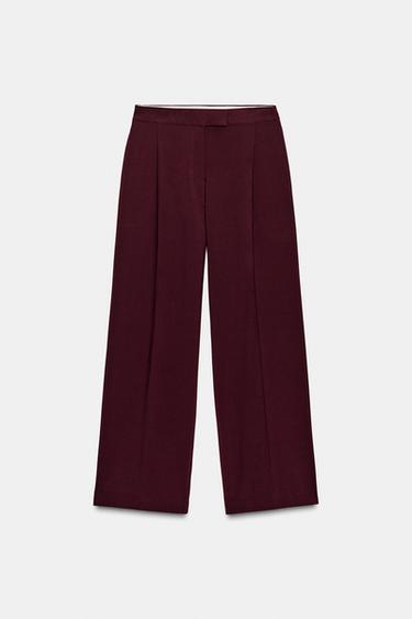 HIGH-WAIST WIDE-LEG TROUSERS - Burgundy by Zara - Image 6