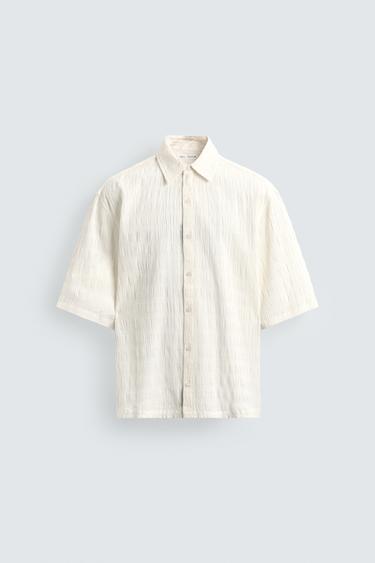 РУБАШКА RELAXED FIT ИЗ ЖАТОЙ ТКАНИ — ЖЕЛТОВАТО-БЕЛЫЙ от Zara