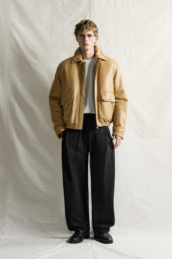 RELAXED FIT PADDED LEATHER JACKET - Ochre by Zara - Image 0