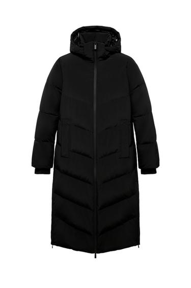 LONG WATER REPELLENT WINDPROOF HOODED DOWN COAT