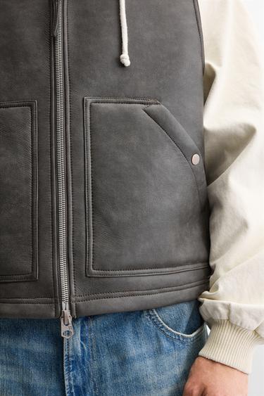 DOUBLE-FACED LEATHER EFFECT GILET - Dark brown by Zara