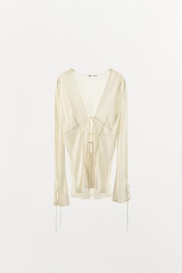CHEMISE LACÉE DEVANT - Écru de Zara - Image 5