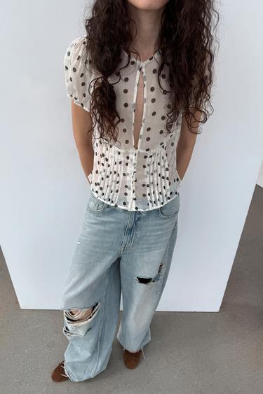 TRF FOLDED WAIST MID-WAIST JEANS - Light blue by Zara - Image 7