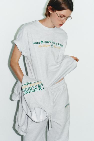 T-SHIRT WITH COTTON TEXT - Grey marl by Zara