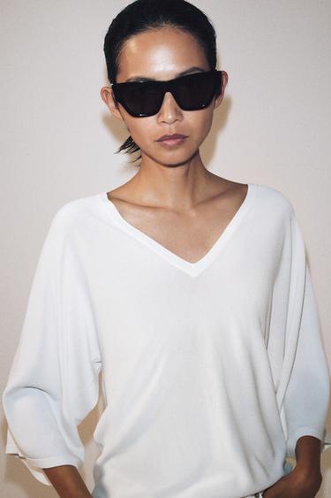 FLUID V-NECK KNIT JUMPER - White by Zara - Image 3