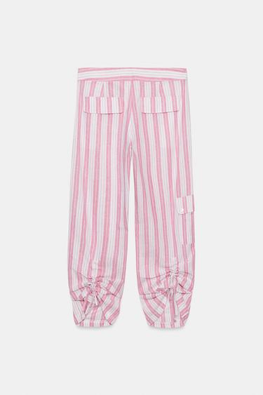 PANTALON À RAYURES ET PLIS - Rose / Blanc de Zara - Image 3