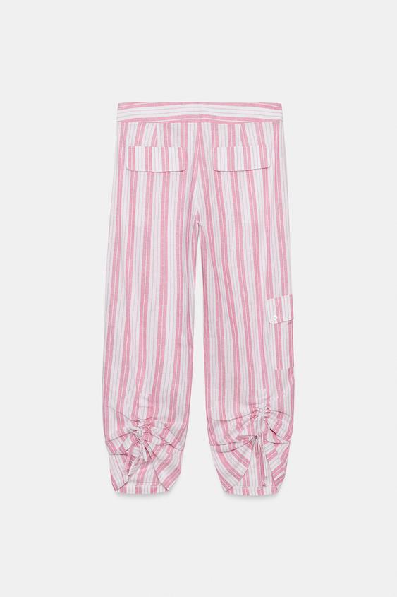 PANTALON À RAYURES ET PLIS - Rose / Blanc de Zara - Image 3