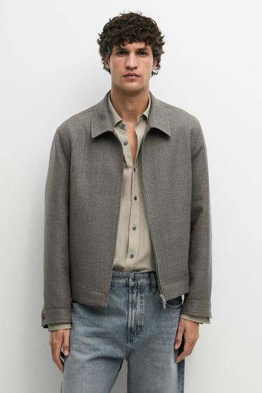 Blouson structuré 100 % laine - Vert gris de Zara