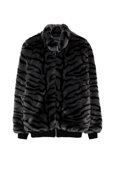 ANIMAL PRINT FAUX FUR JACKET