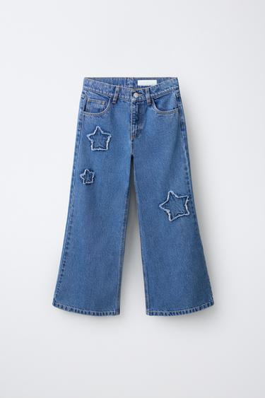 Zara STAR PATCH WIDE LEG JEANS - Blue