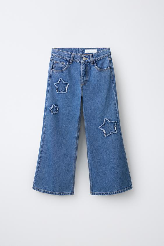 JEANS WIDE LEG PARCHES ESTRELLAS - Azul de Zara - Imagen 0