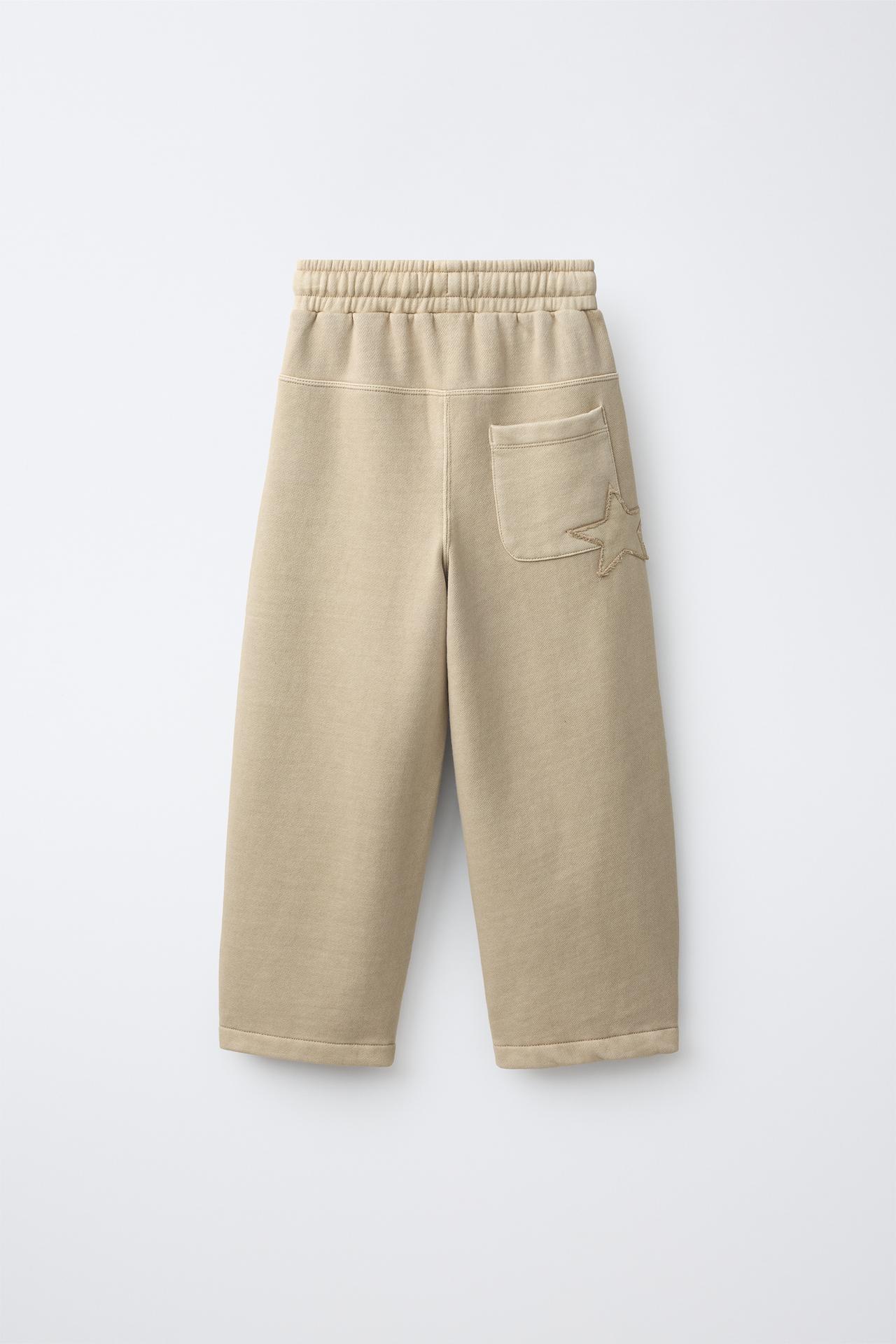 STRAIGHT-LEG STAR PATCH PANTS — Light beige