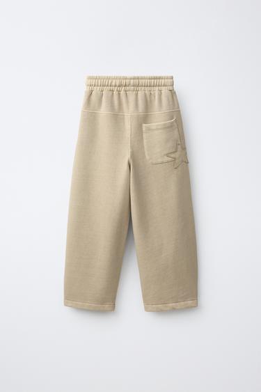 STRAIGHT-LEG STAR PATCH PANTS — Light beige 2