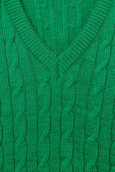 PULL EN V EN MAILLE À TORSADES - Vert de Zara - Image 6