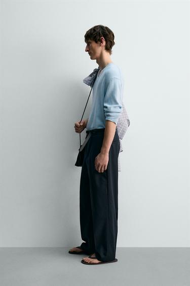 PULL COL EN V COTON ET LIN - Bleu clair de Zara - Image 3