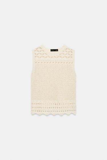 POINTELLE KNIT TOP - Ecru by Zara - Image 6
