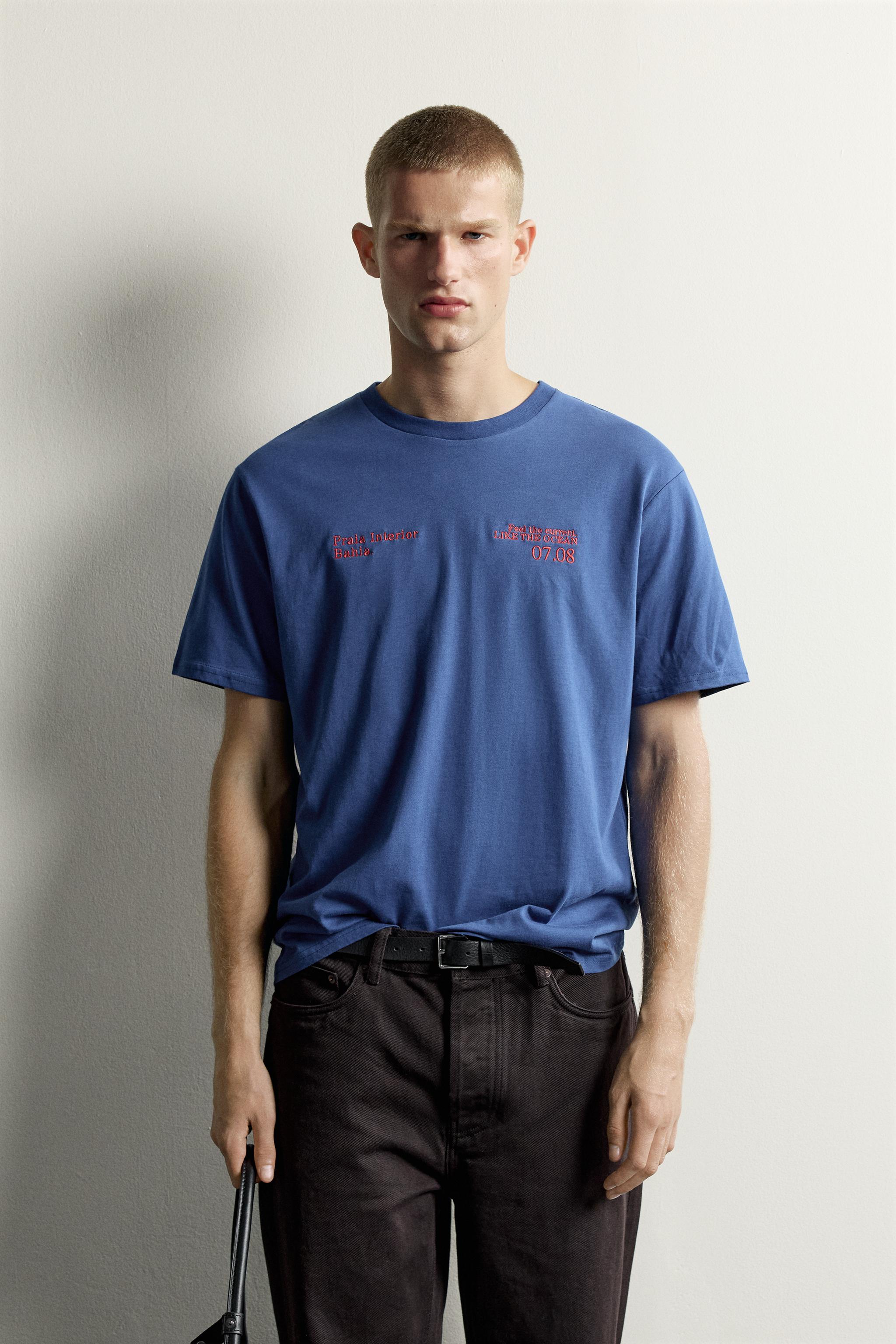 COMBINED EMBROIDERED T-SHIRT — Blue / Black