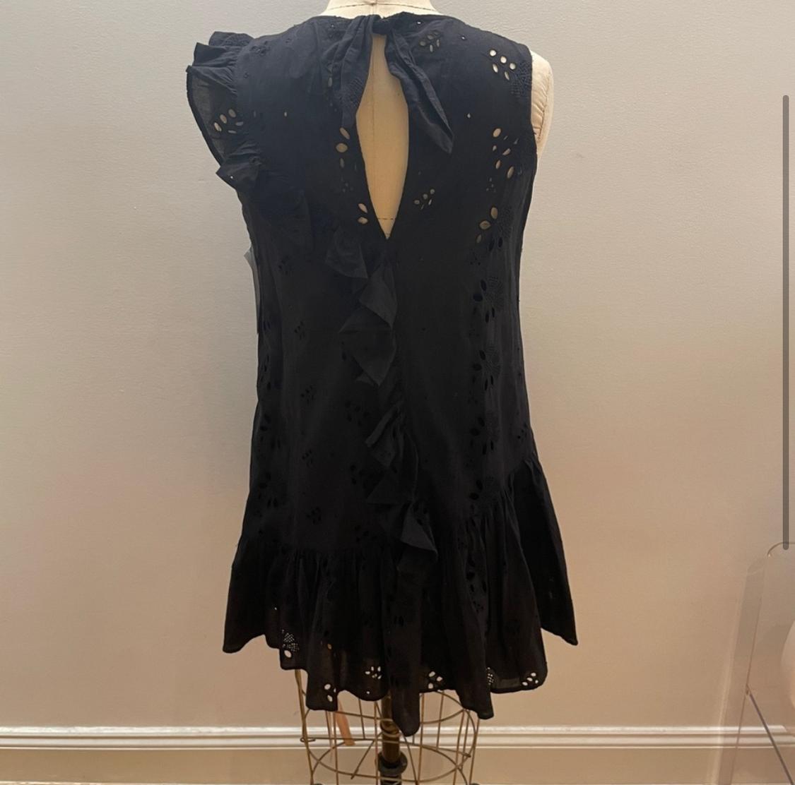 RUFFLED EYELET EMBROIDERED BLACK DRESS - Image 4