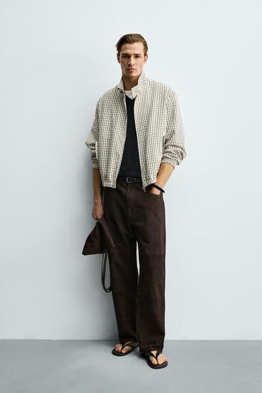 CROPPED FIT CHECK TEXTURED JACKET - Ecru / Black by Zara - Image 0