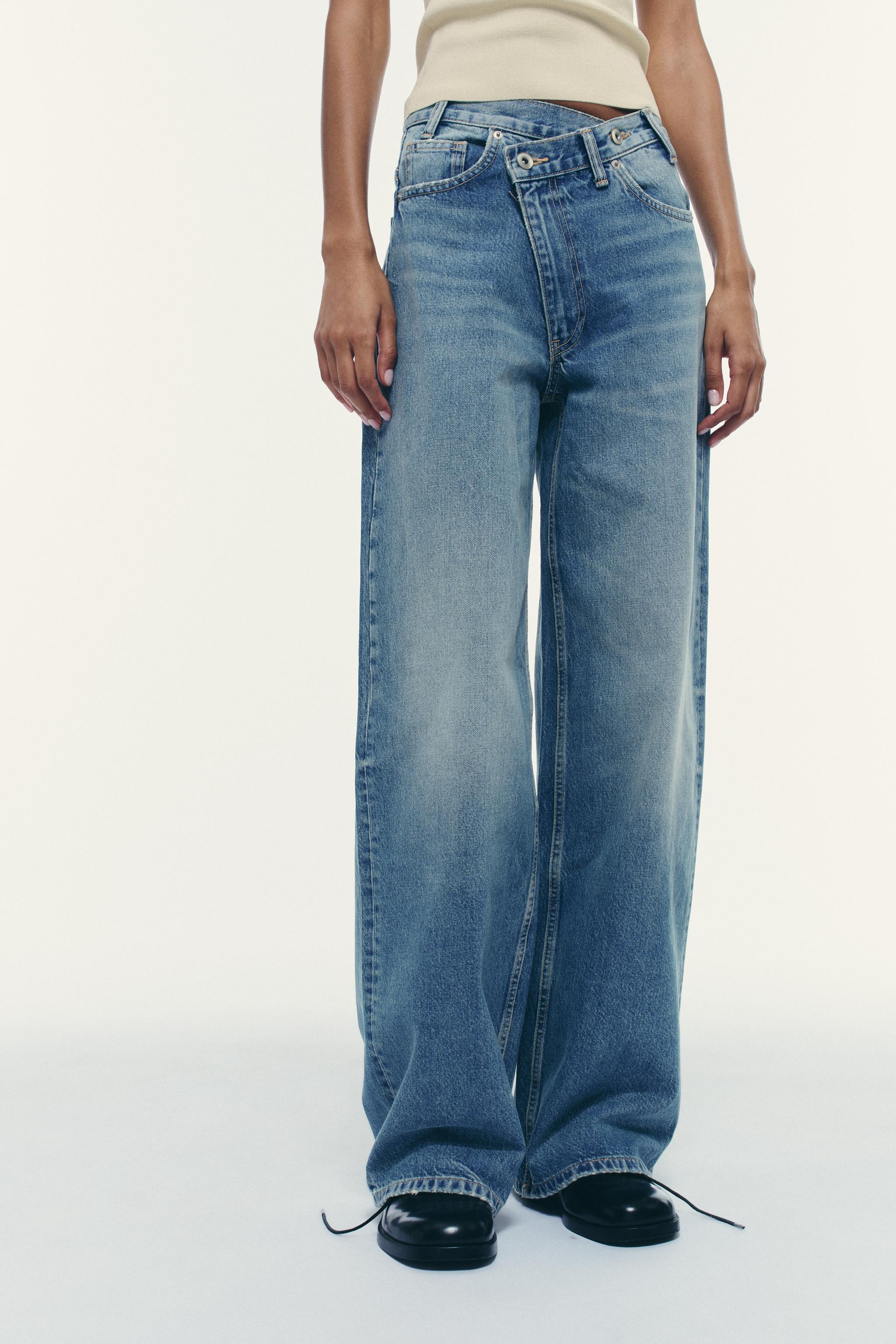 TRF HIGH WAIST CROSSOVER WAIST WIDE LEG JEANS - Light blue