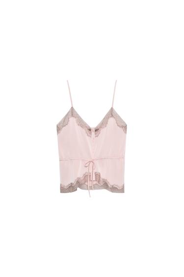 SATIN LACE TOP - Chalk pink by Zara