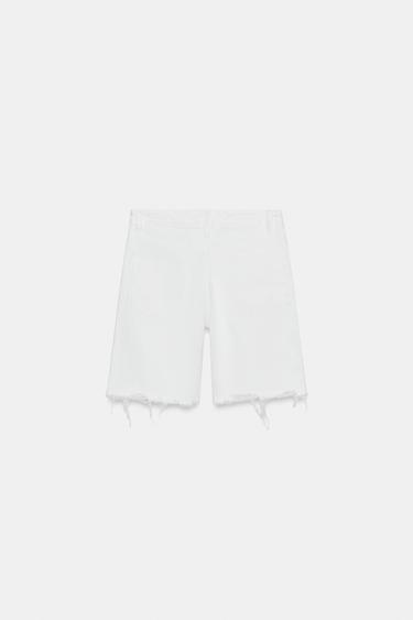 TRF RIPPED MID-RISE DENIM BERMUDA SHORTS - White by Zara - Image 3