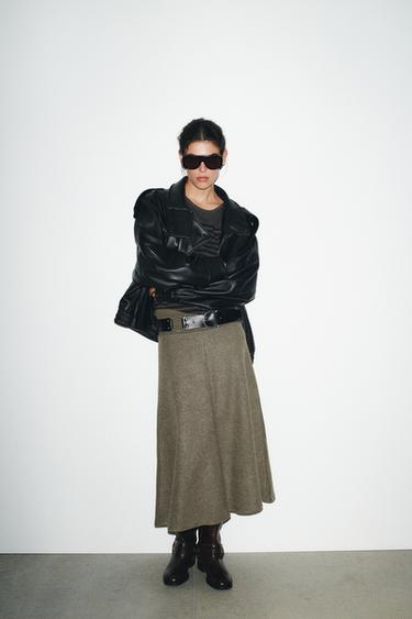 SOFT A-LINE SKIRT - Green marl by Zara