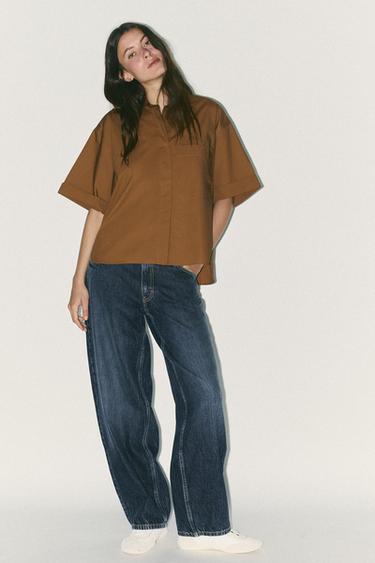 POPLIN SHIRT WITH POCKET - Caramel by Zara