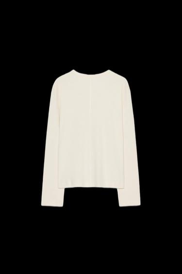 RIBBED LONG SLEEVE T-SHIRT - Ecru by Zara