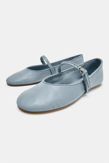 BALLERINES EN CUIR - Bleu de Zara - Image 3