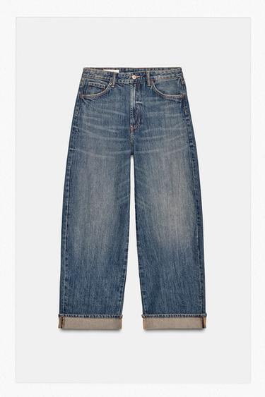 JEANS TRF BAGGY FOLDED VITA MEDIA - Blu di Zara