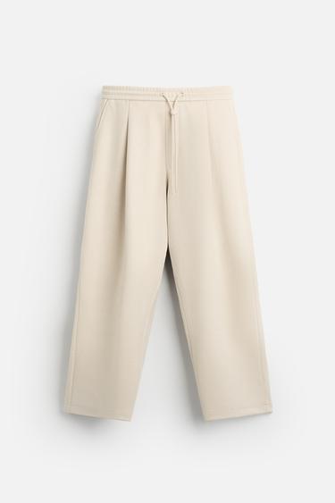 Zara 打褶人造麂皮長褲 - 裸色