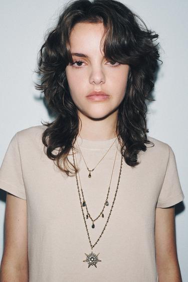 SET VAN 3 STERKRISTALLEN KETTINGEN - Goudgeel van Zara