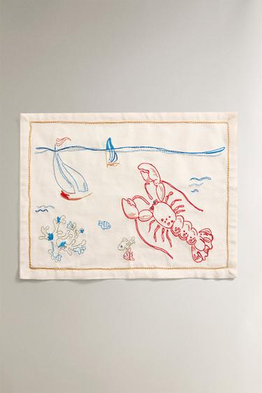 SET DE TABLE BRODERIE LANGOUSTE - Bleu de Zara - Image 0