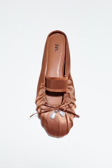 Zara SATIN EFFECT SLINGBACK SHOES - Russet Brown