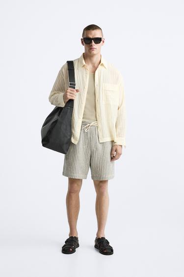 RUSTIC TEXTURED BERMUDA SHORTS - Blue by Zara