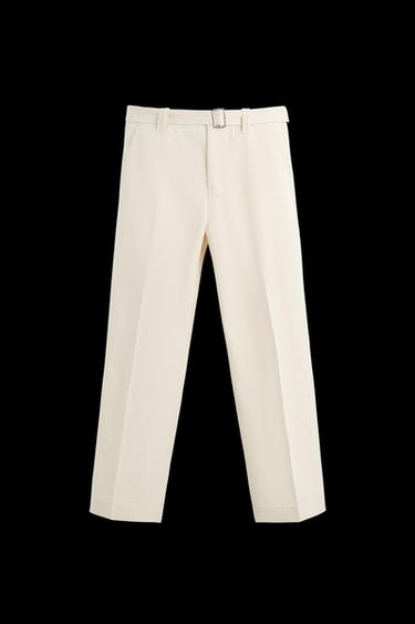 LIMITED EDITION STRAIGHT-LEG TROUSERS WITH BELT - Ecru by Zara - Image 0
