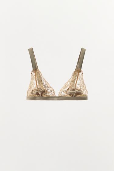 새틴 자수 콤비 브라 - Zara 밍크